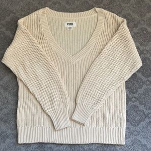 PINK Victoria Secret cream V-neck sweater.